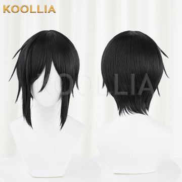 Front view of Black Butler Sebastian Michaelis short black hair basic wig
