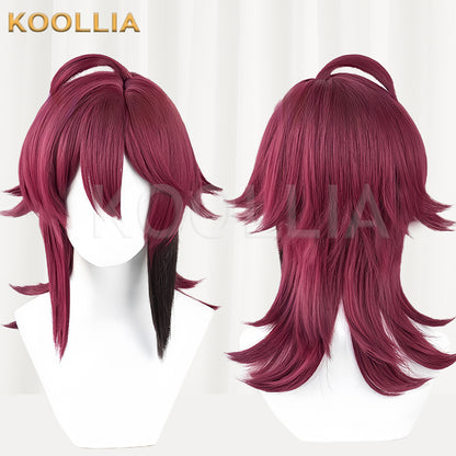 Genshin Impact Shikanoin Heizou Peruca básica longa ruiva escura