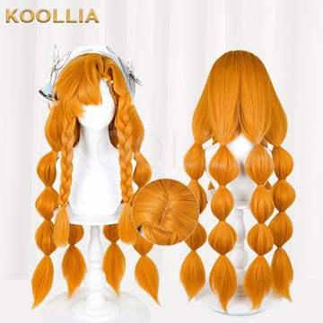 Multi-angle display of Wuthering Waves Sigrika long orange hair basic wig
