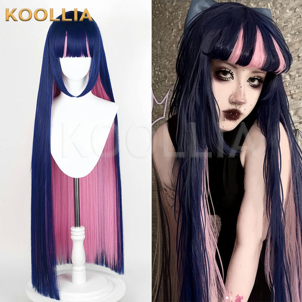 Panty &amp; Stocking mit Strapsgürtel Anarchy Stocking Langes rosa und dunkelviolettes Haar Basic Perücke