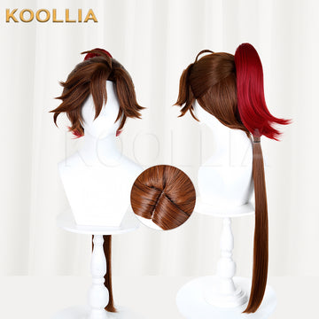 Honor of Kings Sun Quan Long Brown Red Hair Basic Wig Multi-angle Display by koollia