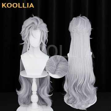 Multi-angle display of Love and Deepspace Sylus long silver grey hair basic wig