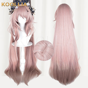 Multi-angle display of Arknights Theresa long pink hair basic wig