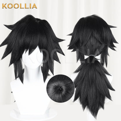 Dämonentöter Tomioka Giyuu Kurze schwarze Haare Basic Perücke