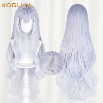 Multi-angle display of Genshin Impact Tsaritsa silver white ice blue gradient long basic wig