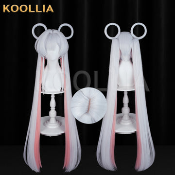 Multi-angle display of Chrono Kaguya Tsukimi Yachiyo long silver pink hair basic wig