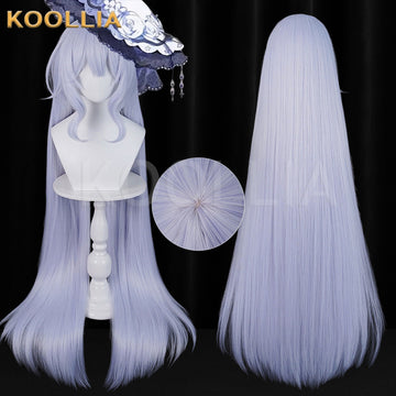 Multi-angle display of Magical Girl Witch Trials Tsukishiro Yuki long silver white hair basic wig