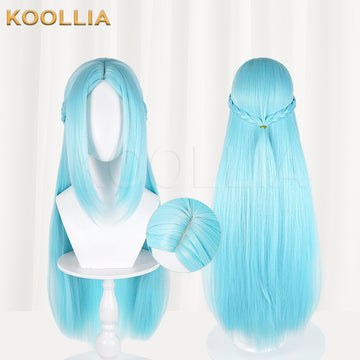 Multi-angle display of Honor of Kings Wang Zhaojun long blue hair basic wig