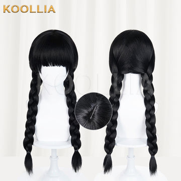 Wednesday Long Black Hair Basic Wig Multi-angle Display by koollia