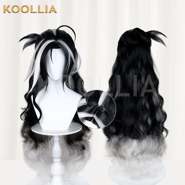 Arknights Wintertime Long Black White Hair Basic Wig Multi-angle Display by koollia