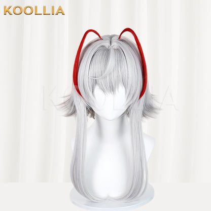 Arknights Wiš'adel Delta Force Long Silver Grey Red Hair Basic Wig