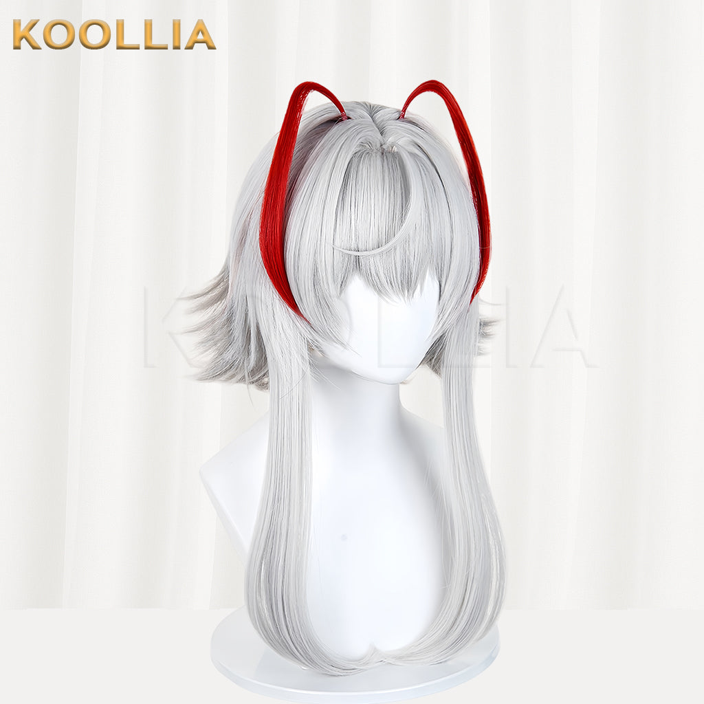 Arknights Wiš'adel Delta Force Long Silver Grey Red Hair Basic Wig