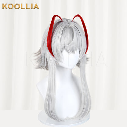 Arknights Wiš'adel Delta Force Long Silver Grey Red Hair Basic Wig
