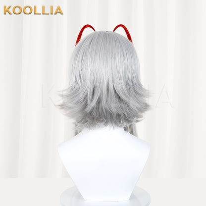 Arknights Wiš'adel Delta Force Long Silver Grey Red Hair Basic Wig