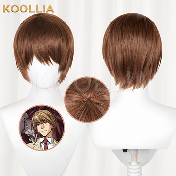 Death Note Yagami Light short brown cosplay wig with front, back and top views