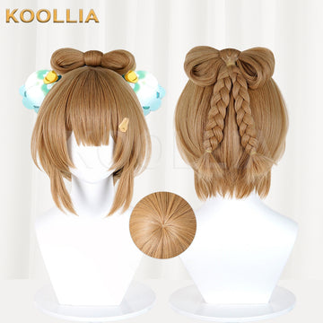 Multi-angle display of Genshin Impact Yaoyao Lantern Rite short brown hair basic wig
