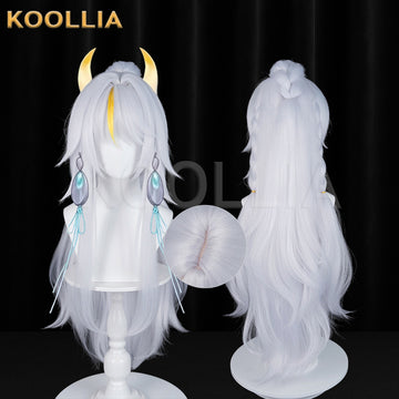Multi-angle display of Genshin Impact ZiBai long white hair basic wig