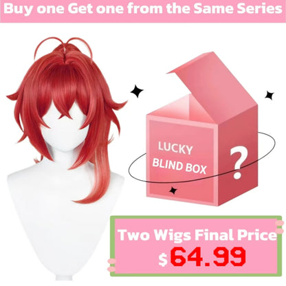 Genshin Impact Diluc Lange rote Haare Basic Perücke