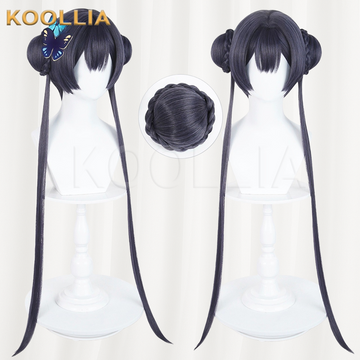 Blue Archive Kisaki Dark Blue Black Bun Basic Wig Multi-angle Display by koollia