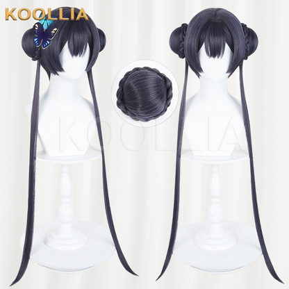 Blue Archive Kisaki Dark Blue Black Bun Basic Wig