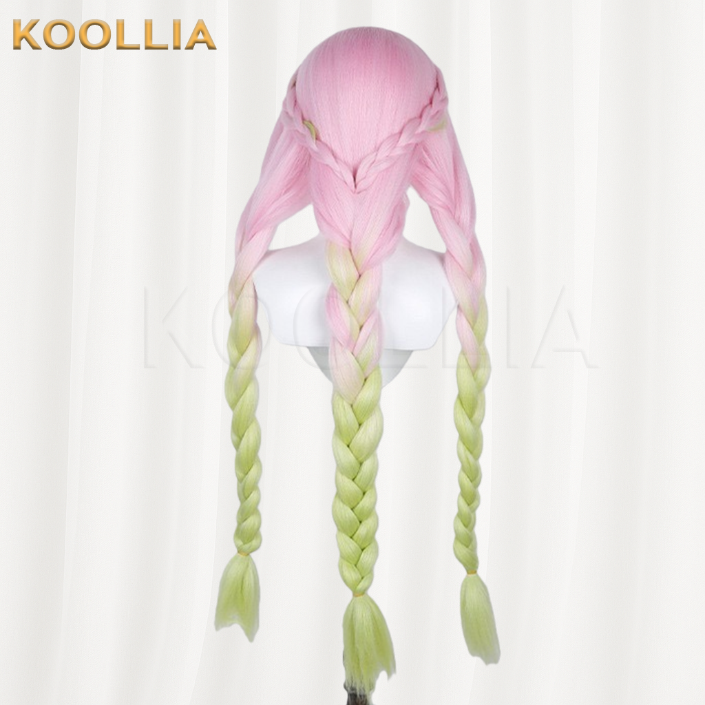 Demon Slayer Mitsuri Kanroji Pink Green Ombre Braid Basic Wig