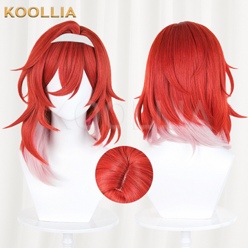 Honkai Star Rail Teen Herta Red Pink Ombre Medium Basic Wig Front View by koollia