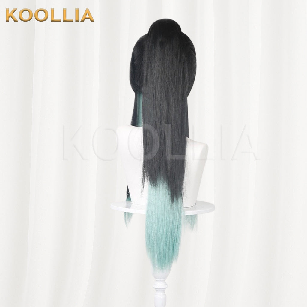 Demon Slayer Tokito Muichiro Black Teal Gradient High Ponytail Basic Wig