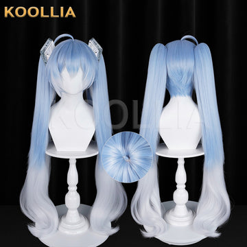 Multi-angle display of Virtual Singer Hatsune Miku Symphony 2025 long blue white hair basic wig