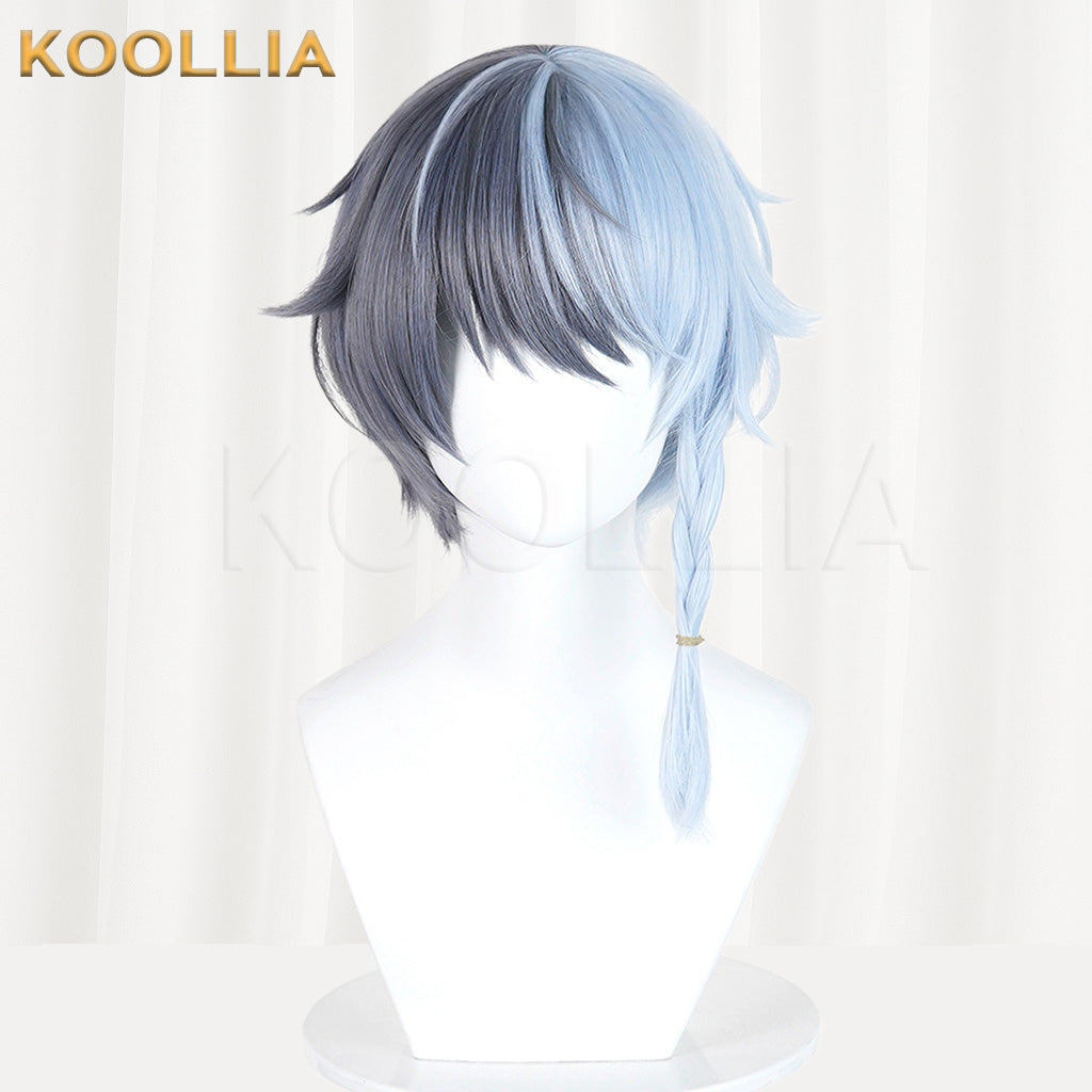 Project SEKAI Aoyagi Toya Gray Blue Split Color Short Hair With Side Braid Basic Wig