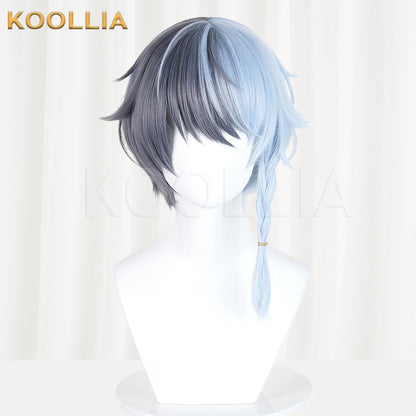 Project SEKAI Aoyagi Toya Gray Blue Split Color Short Hair With Side Braid Basic Wig