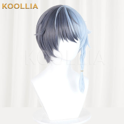 Project SEKAI Aoyagi Toya Gray Blue Split Color Short Hair With Side Braid Basic Wig