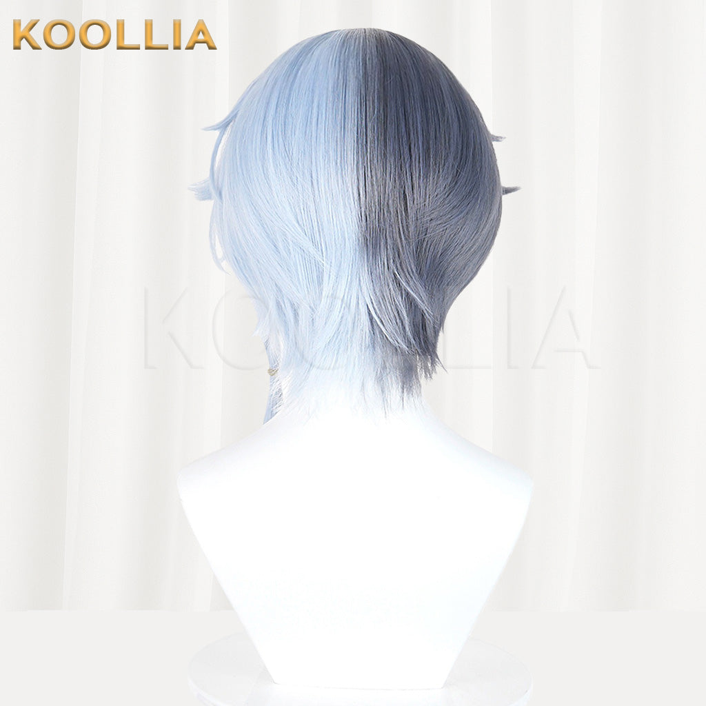 Project SEKAI Aoyagi Toya Gray Blue Split Color Short Hair With Side Braid Basic Wig