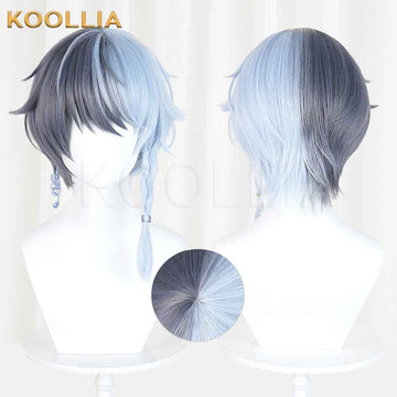 Project SEKAI Aoyagi Toya Gray Blue Split Color Short Hair With Side Braid Basic Wig