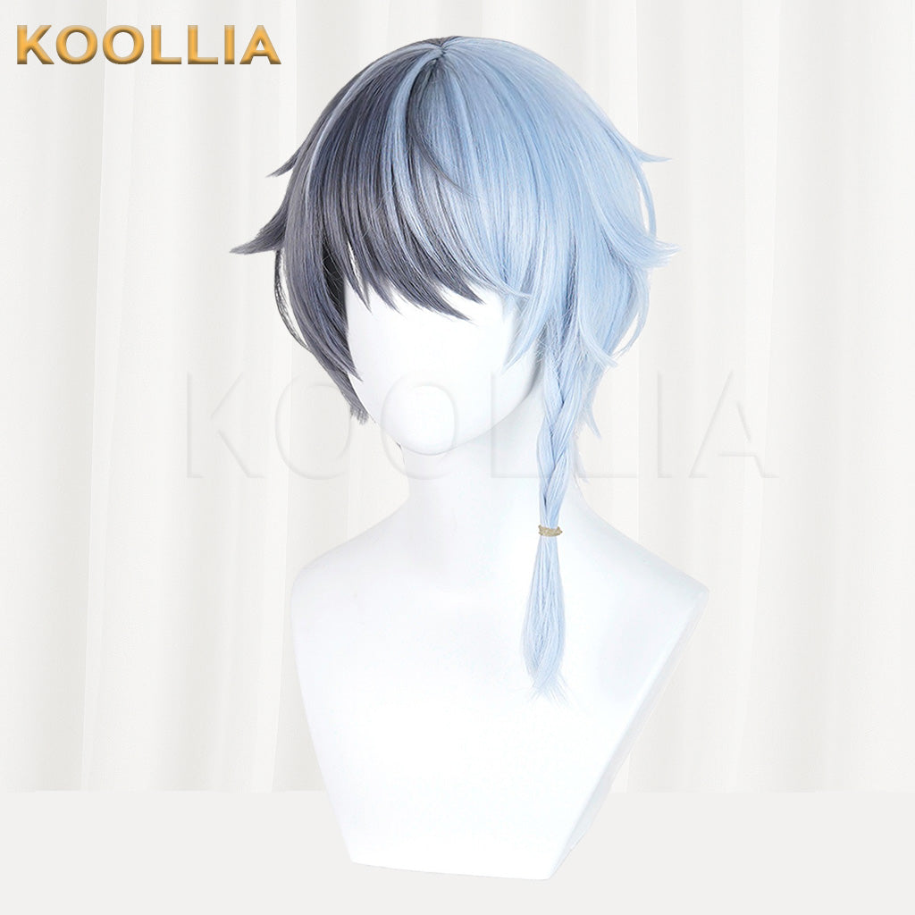 Project SEKAI Aoyagi Toya Gray Blue Split Color Short Hair With Side Braid Basic Wig