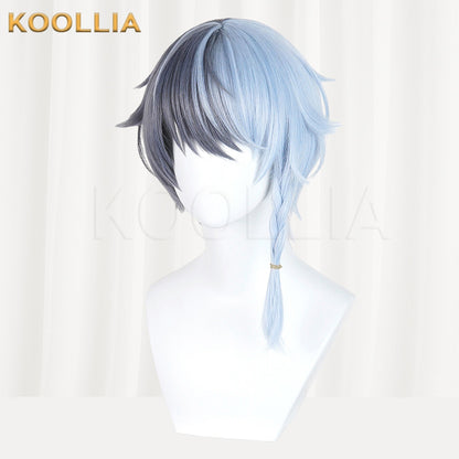 Project SEKAI Aoyagi Toya Gray Blue Split Color Short Hair With Side Braid Basic Wig