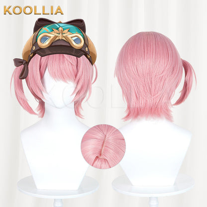 Genshin Impact Charlotte Hellock Variation Sakura Pink Short Wig Detachable Tiger Clip Mini Ponytail Realistic Scalp Top Basic Wig