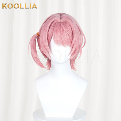 Genshin Impact Charlotte Hellock Variation Sakura Pink Short Wig Detachable Tiger Clip Mini Ponytail Realistic Scalp Top Basic Wig