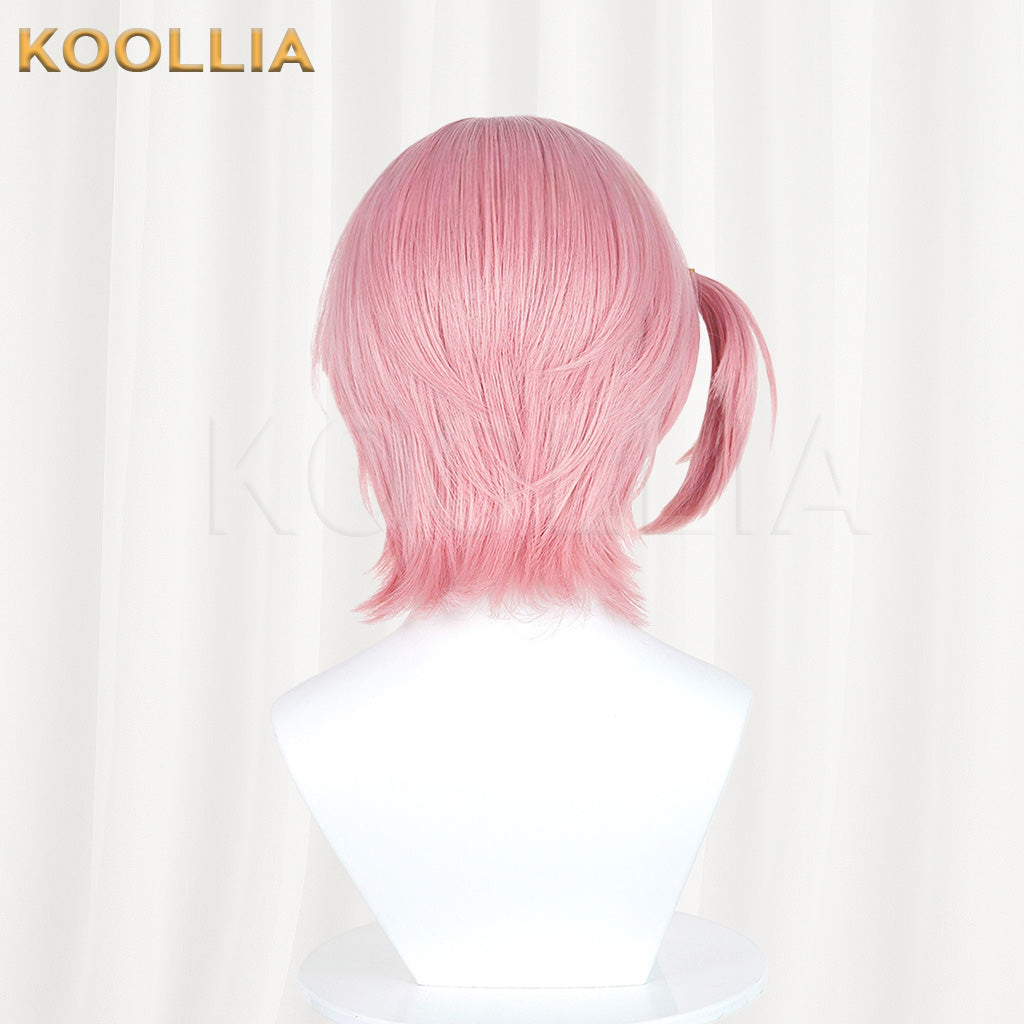 Genshin Impact Charlotte Hellock Variation Sakura Pink Short Wig Detachable Tiger Clip Mini Ponytail Realistic Scalp Top Basic Wig