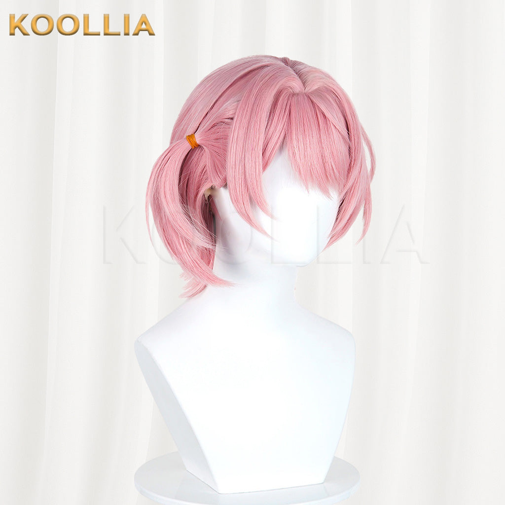 Genshin Impact Charlotte Hellock Variation Sakura Pink Short Wig Detachable Tiger Clip Mini Ponytail Realistic Scalp Top Basic Wig