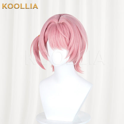 Genshin Impact Charlotte Hellock Variation Sakura Pink Short Wig Detachable Tiger Clip Mini Ponytail Realistic Scalp Top Basic Wig