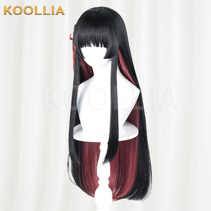 Wuthering Waves Chisaki Black Burgundy Gradient Long Straight Wig With Red Ribbons Basic Wig