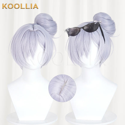 NIKKE Goddess of Victory Cinderella Swimsuit Wig Light Gray Purple Detachable Split Bun Realistic Scalp Top Basic Wig