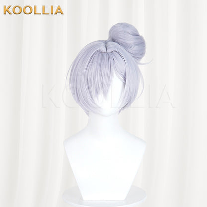 NIKKE Goddess of Victory Cinderella Swimsuit Wig Light Gray Purple Detachable Split Bun Realistic Scalp Top Basic Wig