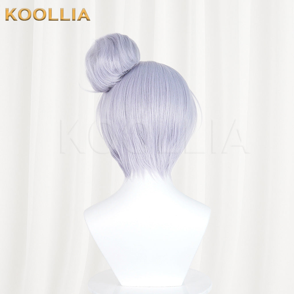 NIKKE Goddess of Victory Cinderella Swimsuit Wig Light Gray Purple Detachable Split Bun Realistic Scalp Top Basic Wig