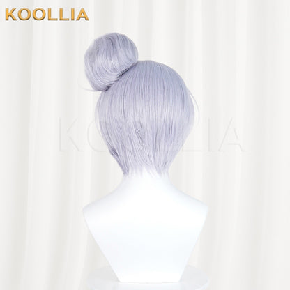 NIKKE Goddess of Victory Cinderella Swimsuit Wig Light Gray Purple Detachable Split Bun Realistic Scalp Top Basic Wig