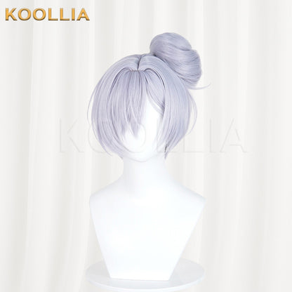 NIKKE Goddess of Victory Cinderella Swimsuit Wig Light Gray Purple Detachable Split Bun Realistic Scalp Top Basic Wig