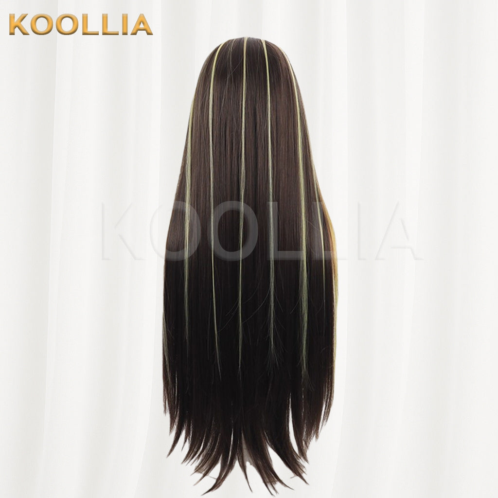 Monster High Cleo de Nile Wig Dark Brown Lemon Yellow Long Straight Basic Wig