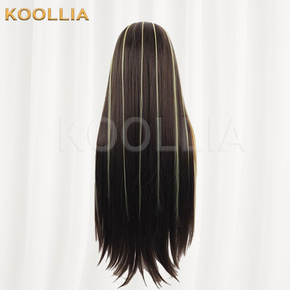 Monster High Cleo de Nile Wig Dark Brown Lemon Yellow Long Straight Basic Wig