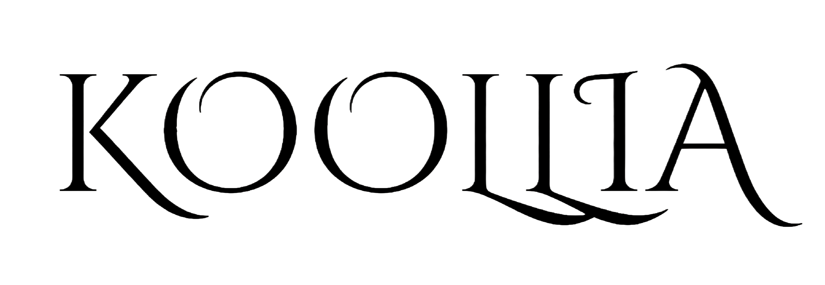"Official logo text of Koollia cosplay shop, featuring black stylized elegant typography on a transparent background."
