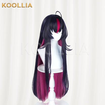 Loop Abyss Crimson Dark Navy‑Black Long Wig Fuchsia Inner Layer Red Forehead Highlight Realistic Scalp Top Basic Wig